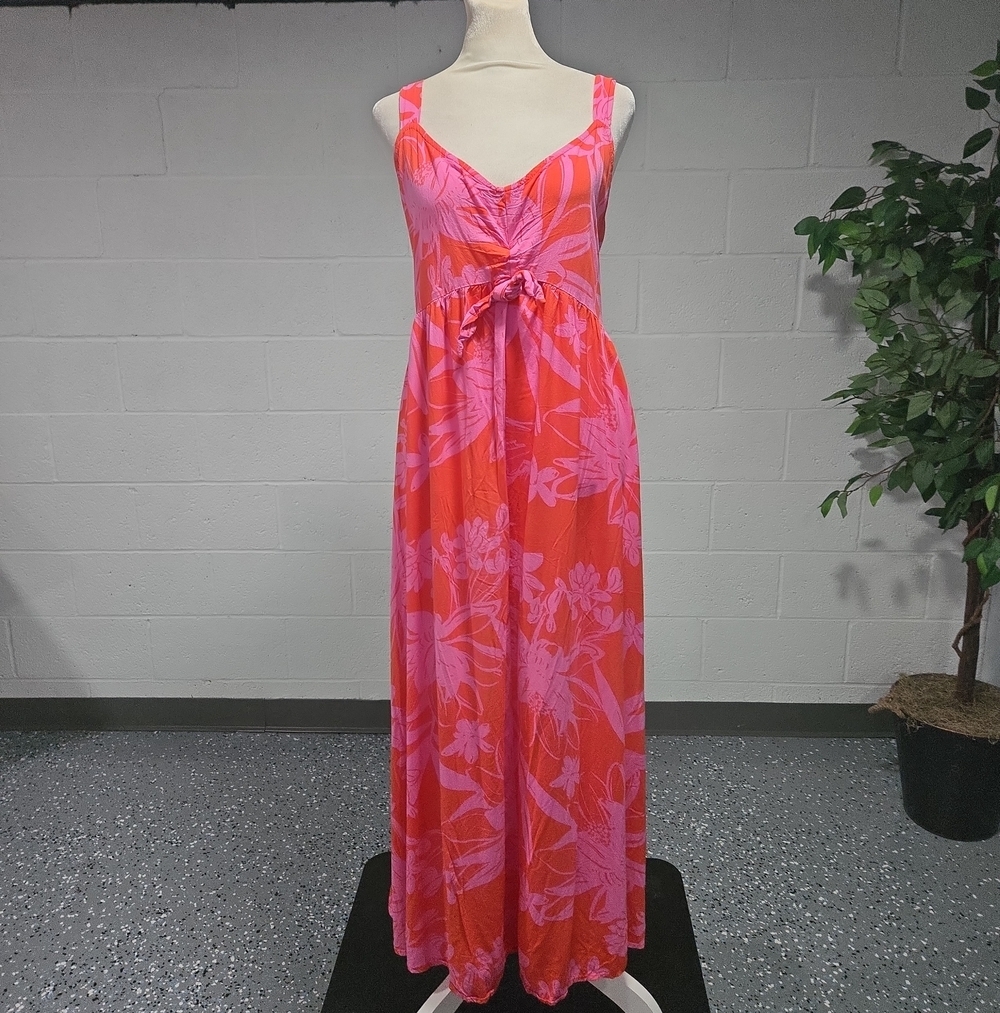 Goa Beachwear Floral Tropical Smocked Empire Waist Maxi Dress Large